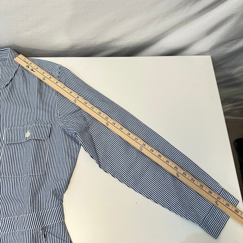 Outerknown Womens Overall Jumpsuit Size M Blue Stripe Linen Coastal Minimalist - Picture 14 of 16
